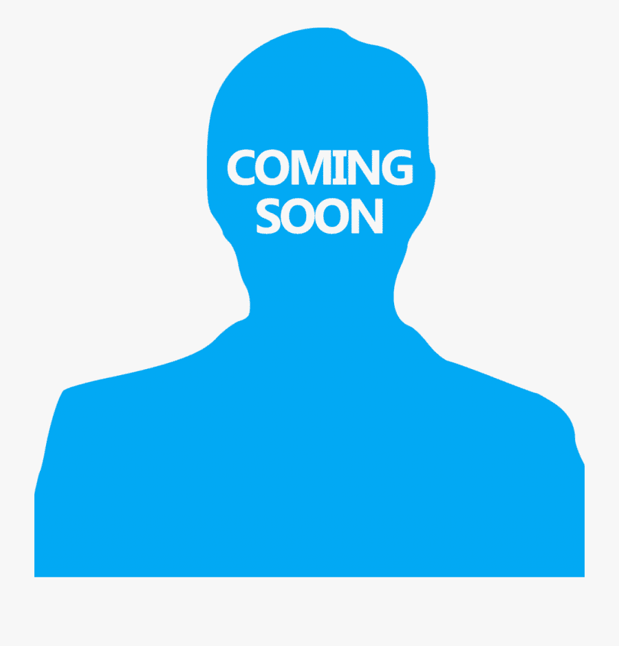 A blue silhouette of a person with "COMING SOON" written on the face, indicating a placeholder image.