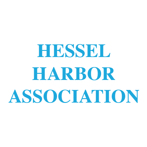 Text logo of "Hessel Harbor Association" in bold, blue capital letters.